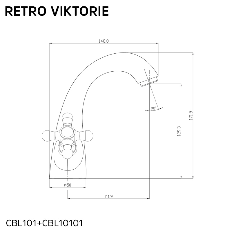 Mereo Umyvadlová stojánková baterie, Retro Viktorie, bez výpusti, chrom