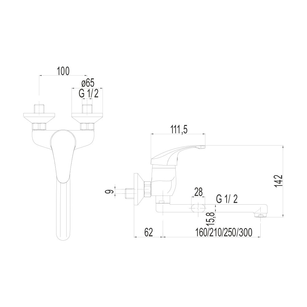 MEREO Dřezová nástěnná baterie, Sonáta, 100 mm, s ramínkem plochým rovným 210 mm, chrom (CB302AN)