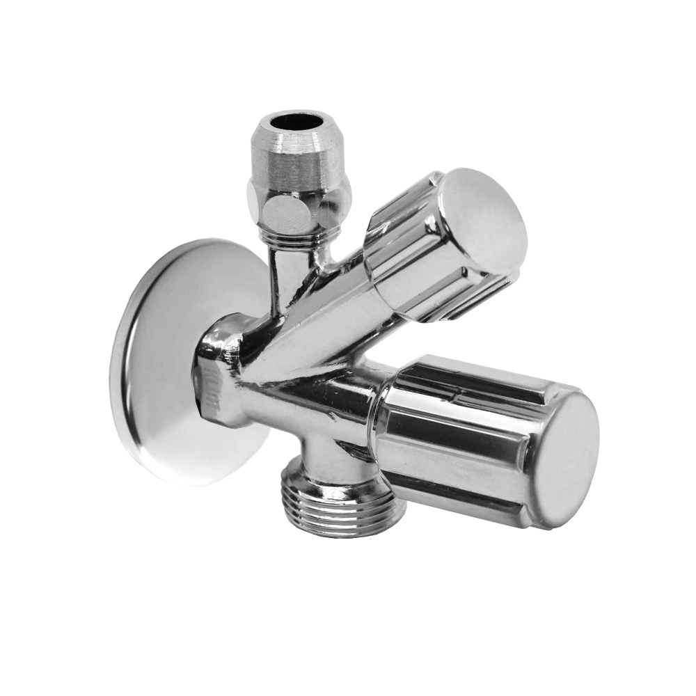 KLUM Ventil rohový pro pračku a WC se zpětnou klapkou a růžicí, pochrom. mosaz, 1/2"x3/8"x3/4" (CR39CN)