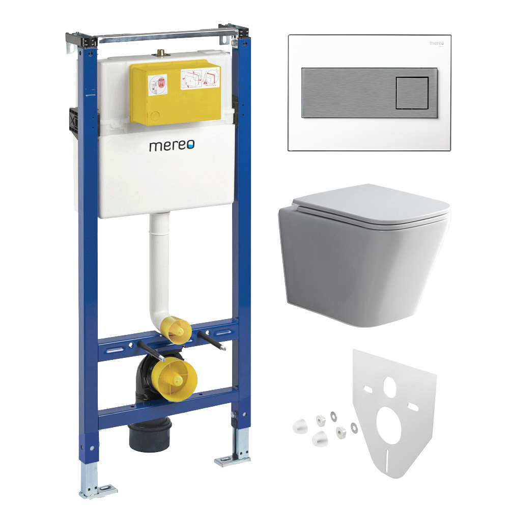 Mereo WC set - Smart flush rimless WC hranaté, modul pro sádrokarton, hranaté tlačítko bílá/chrom