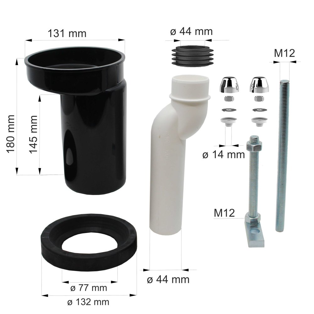 Připojovací souprava DN80/D90, pro závěsné klozety s možností excentr. napojení ø 25 mm