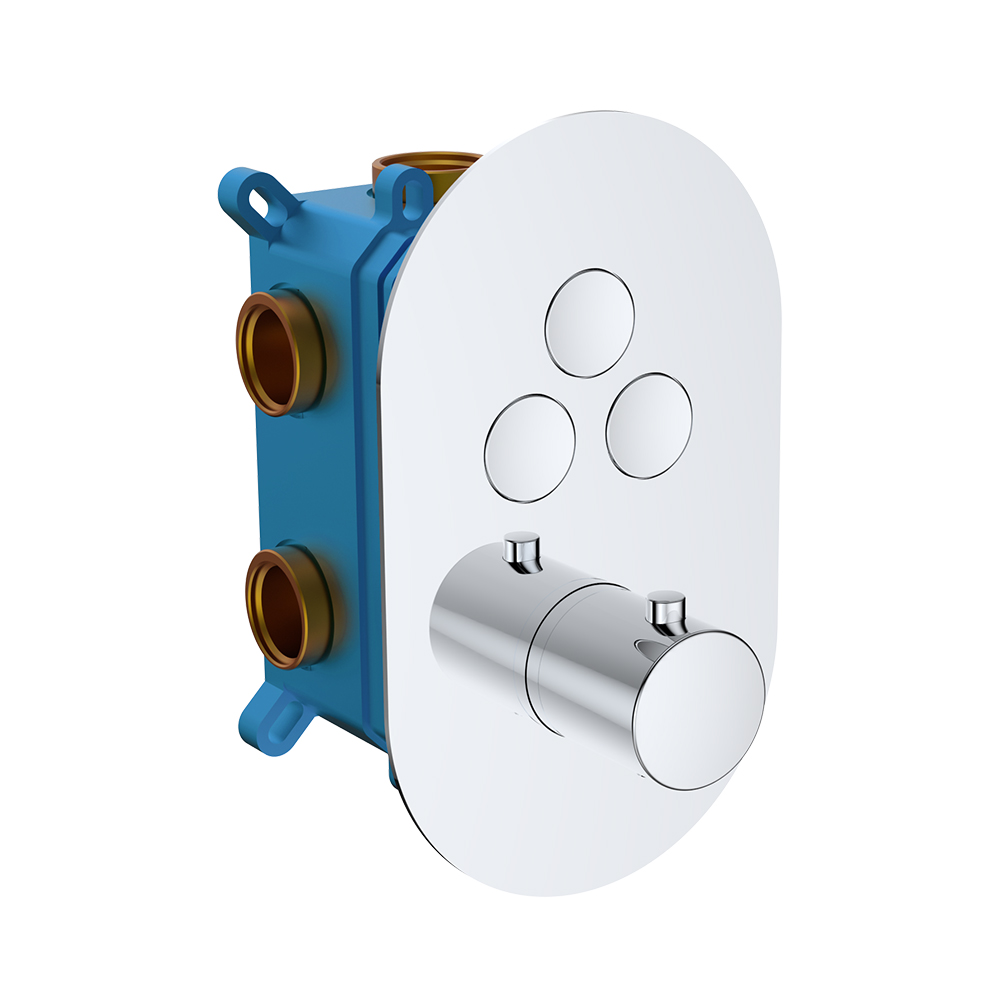 Termostatická podomítková tlačítková baterie - 3-cestná - oválný kryt