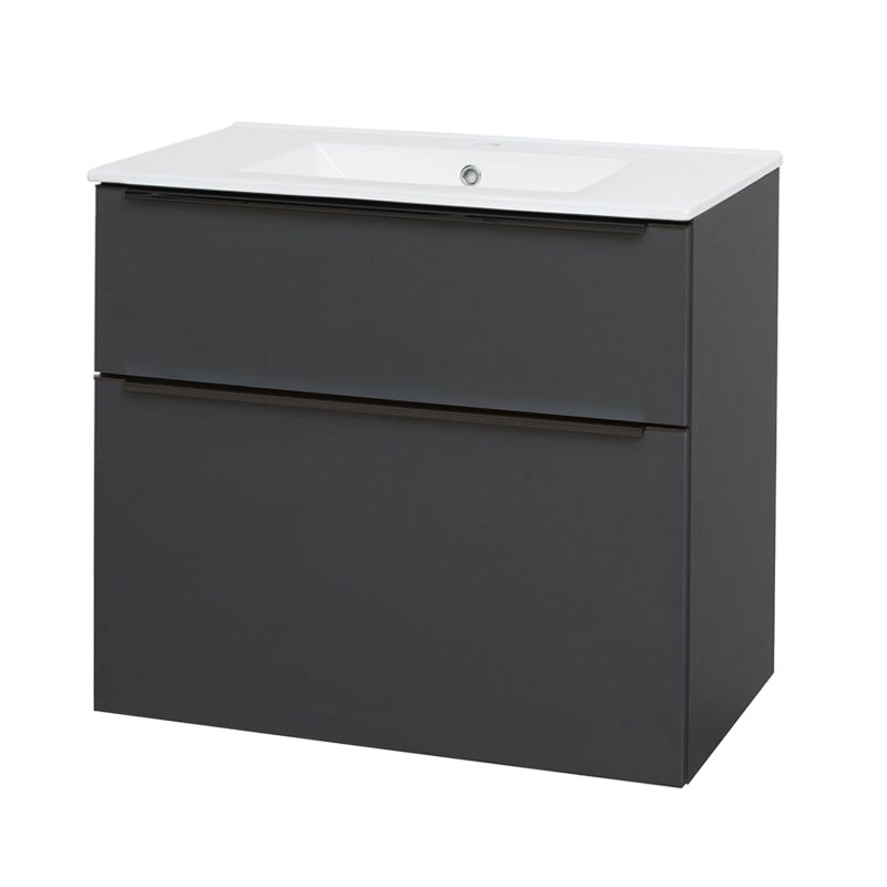 Mereo Mailo, koupelnová skříňka s keramickým umyvadlem 81 cm, antracit, černé madlo