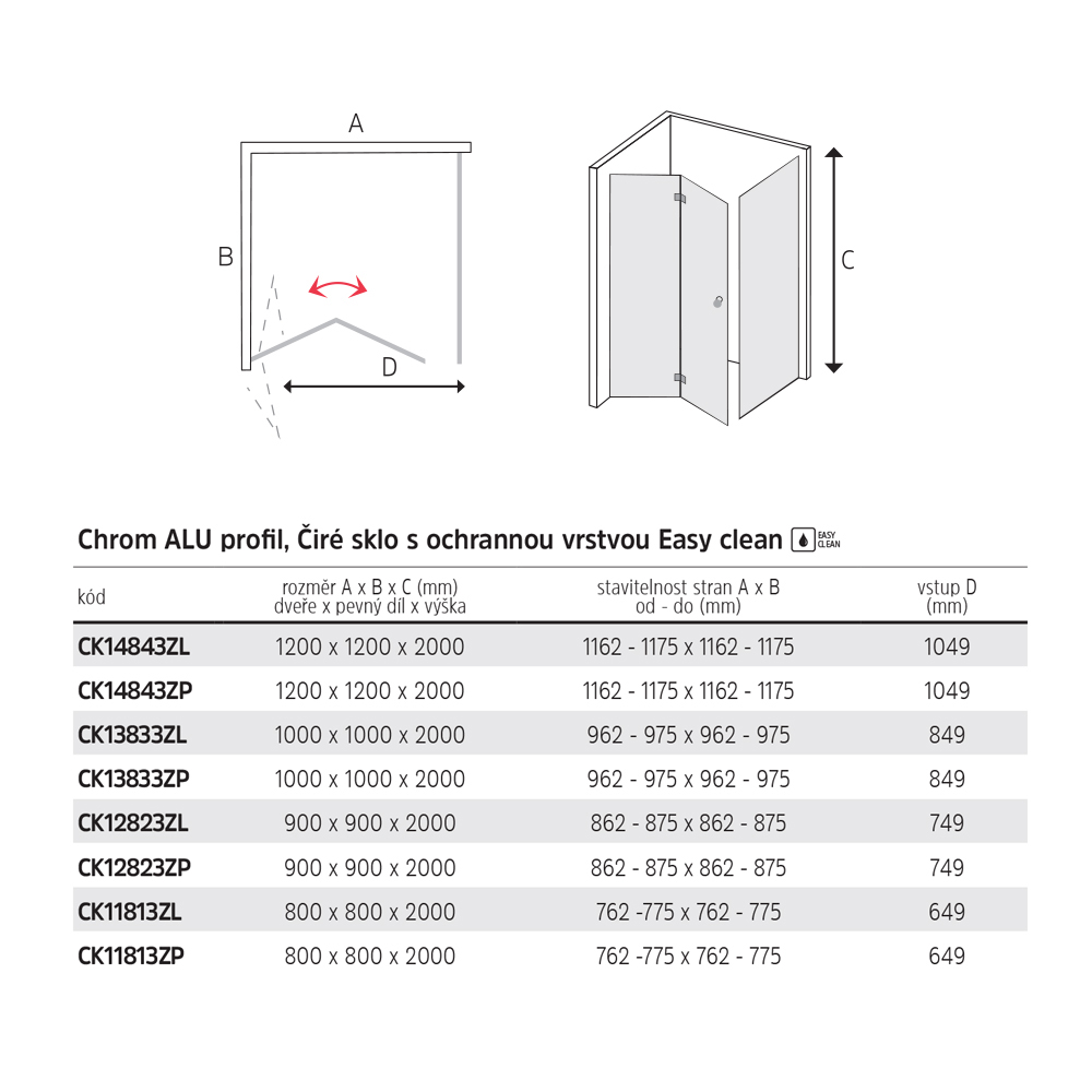 Mereo Sprchový kout, Novea, čtverec, zalamovací, 90x90 cm, chrom ALU, sklo Čiré, dveře levé a pevný díl
