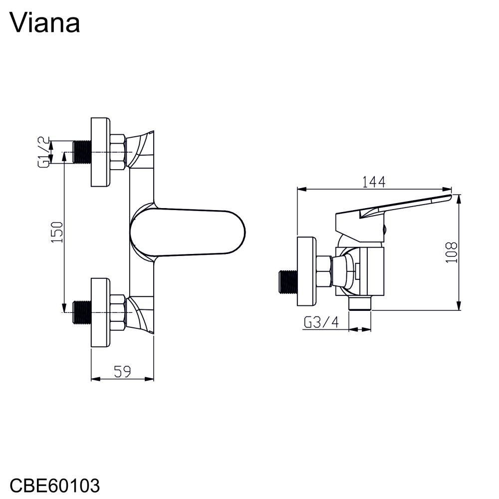 Mereo Sprchová nástěnná baterie, Viana, bez příslušenství, 150 mm, chrom