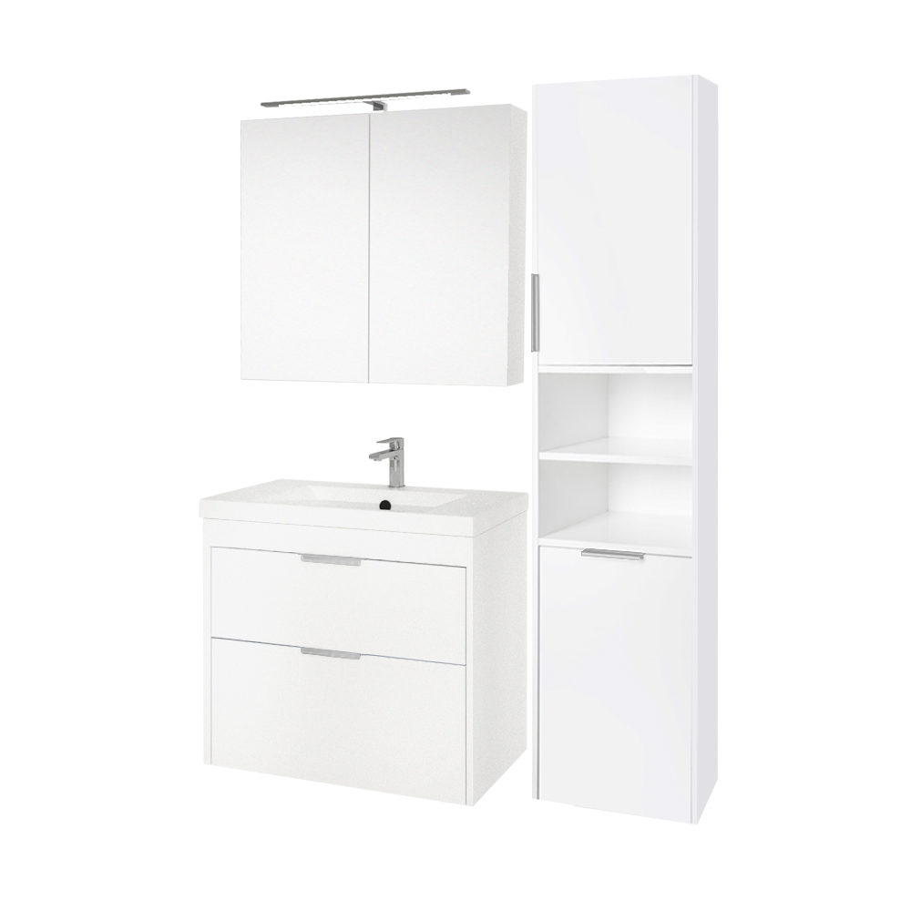 Mereo Vigo, koupelnová skříňka vysoká s košem, 180 cm, bílá lesk