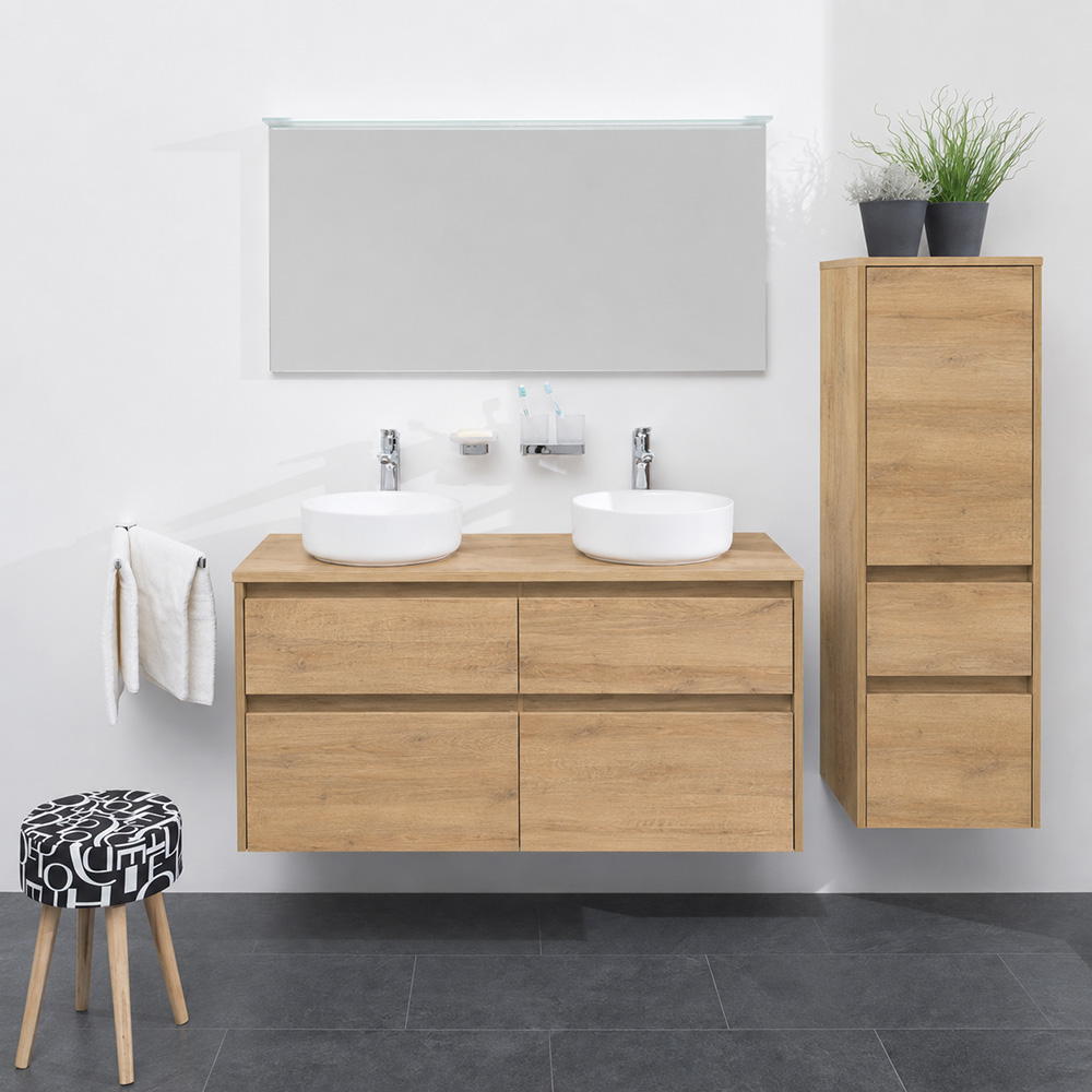 Mereo Opto koupelnová skříňka vysoká 125 cm, levé otevírání, dub Riviera