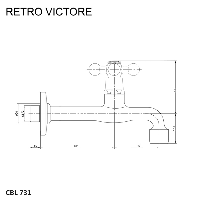 MEREO Nástěnný kohoutek, Retro Viktorie, 1/2", chrom (CBL731)