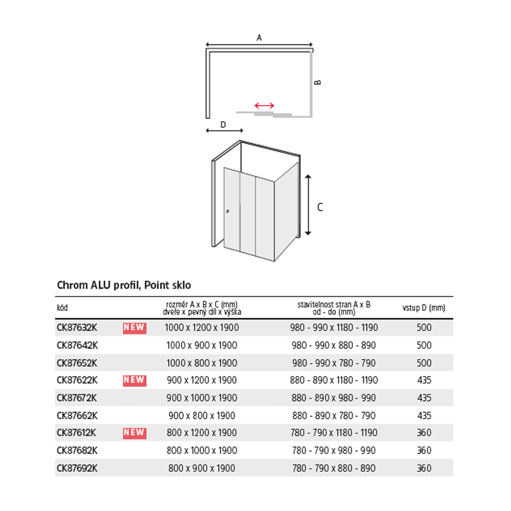 Mereo Sprchový kout, LIMA, obdélník, 80x100x190 cm, chrom ALU, sklo Point