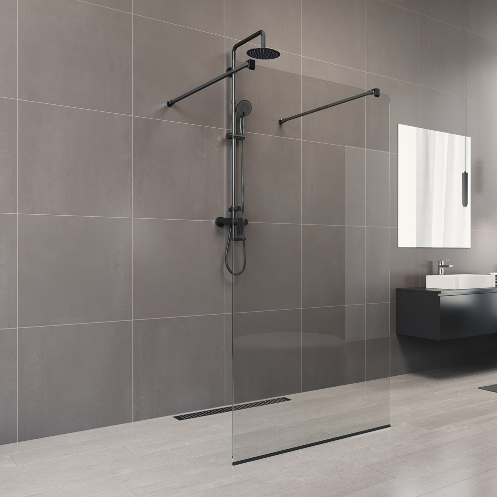 Mereo Sprchová stěna WALK IN, Novea, 70 x 200 cm, Black ALU, sklo Čiré