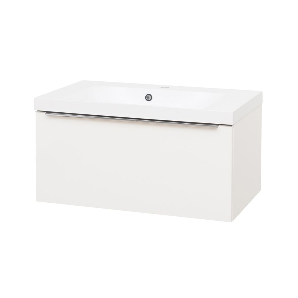 Mereo Mailo, koupelnová skříňka s umyvadlem z litého mramoru 81 cm, bílá, chrom madlo