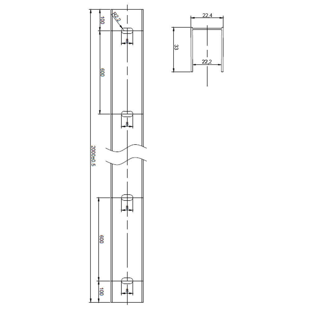 Fixační (stěnový) profil pro CK106xxS, chrom ALU, 200 cm (CKND250Z8)