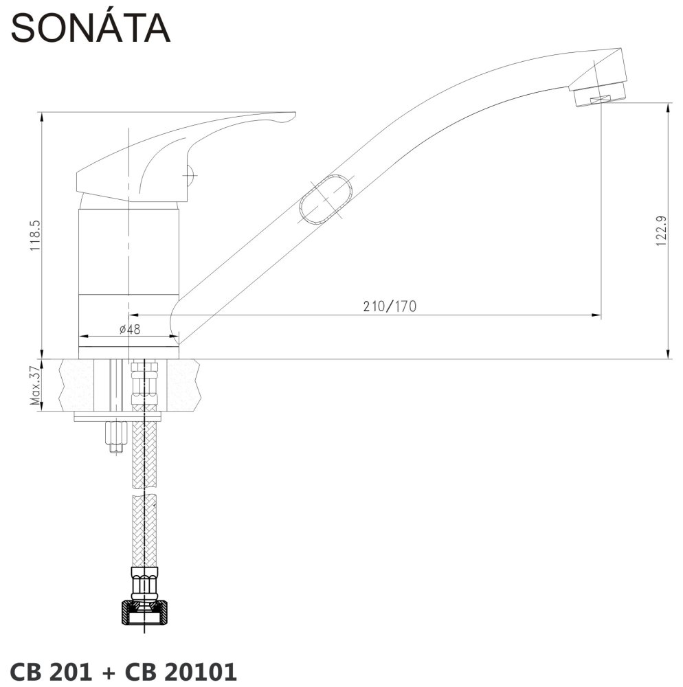 Mereo Dřezová stojánková baterie, Sonáta, s ramínkem plochým 210 mm, chrom
