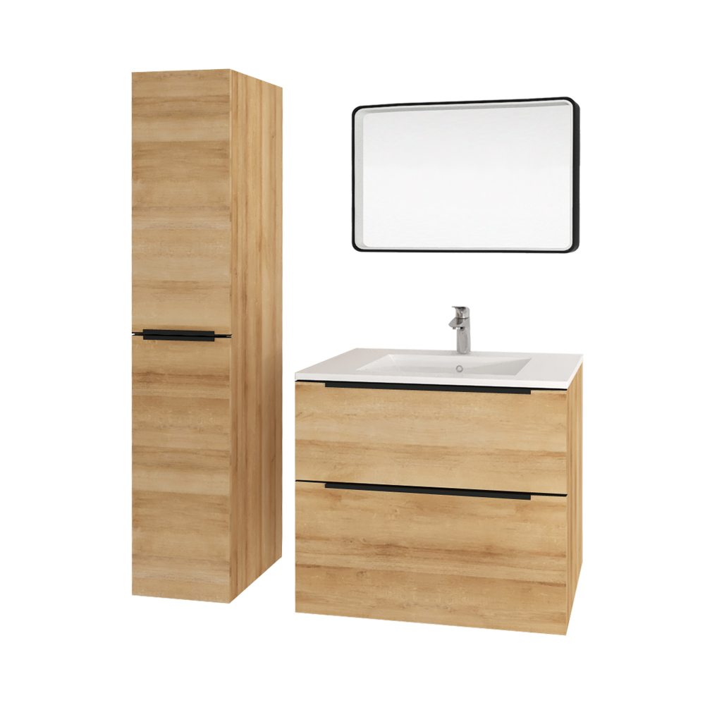 Mereo Mailo, koupelnová skříňka vysoká 170 cm, dub Riviera, černé madlo (CN524LPBN)