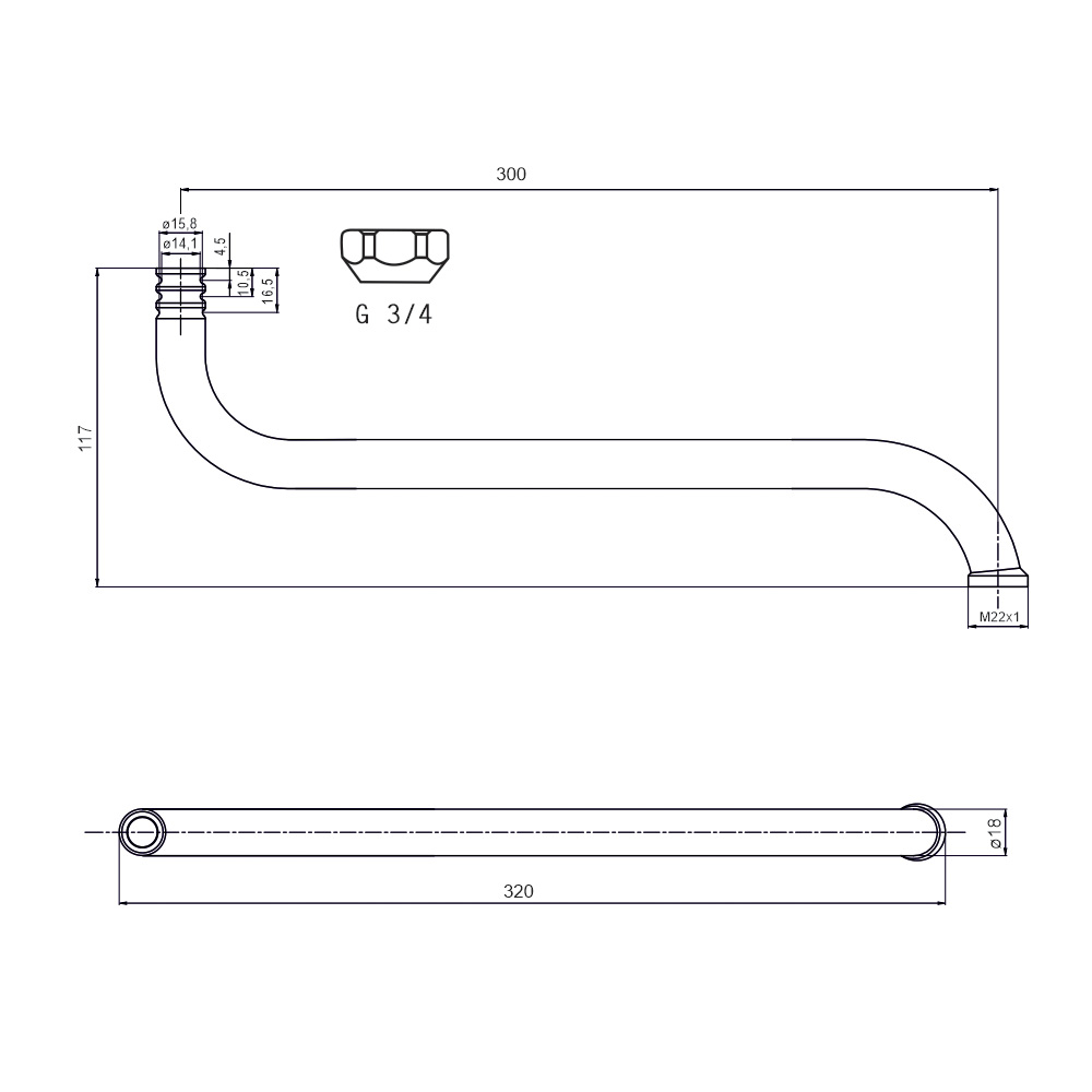 MEREO Ramínko kulaté ø 18 mm, 300 mm (CB106A)