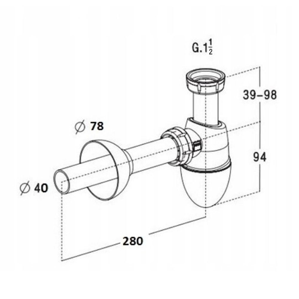 Dřezový sifon Easyphon s vlisovaným těsněním 6/4", ø 40 mm, vč. krycí rozety a odpadní trubky (PR7162C (0202075))