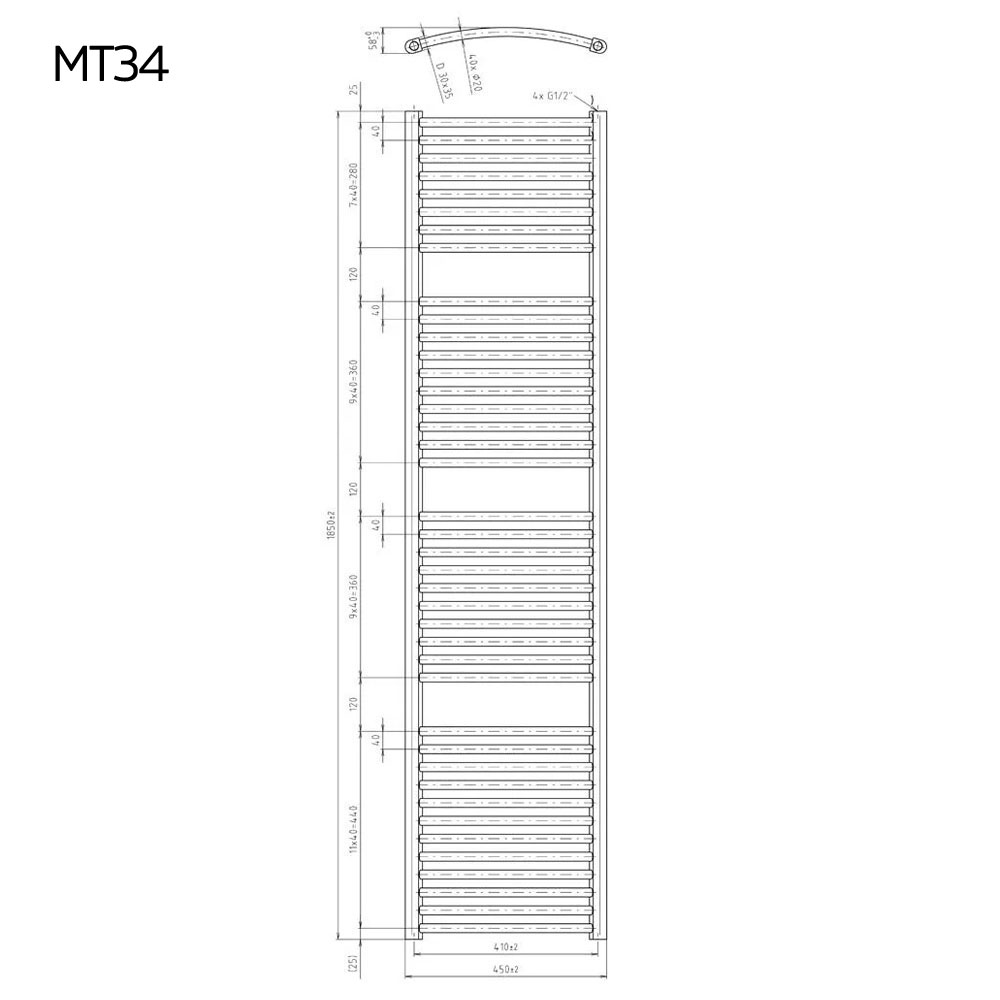 Mereo Otopný žebřík oblý 450x1850 mm, bílý, elektrický (MT34E)