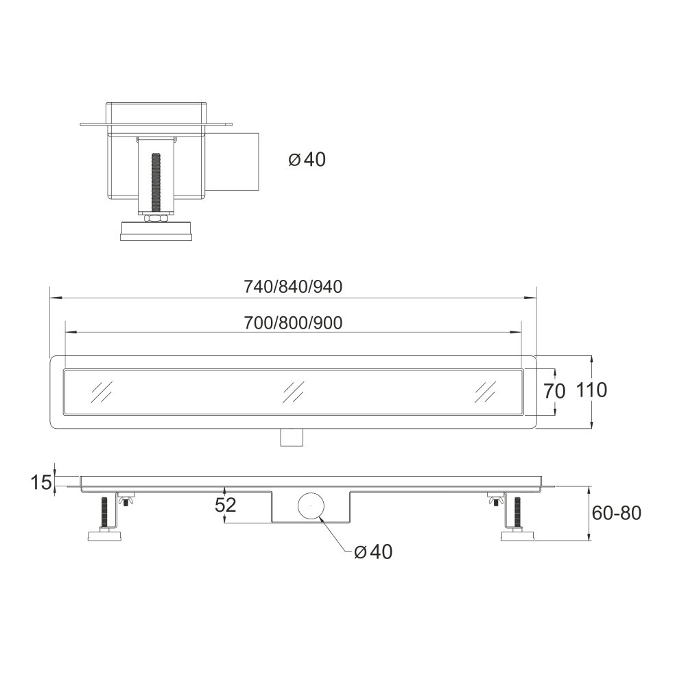 Mereo Odtokový sprchový žlab 80 cm, vč. roštu STRIP
