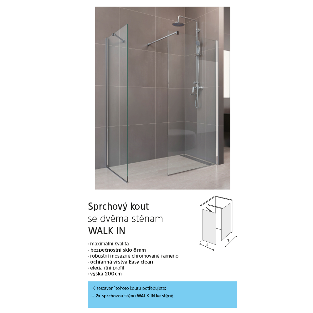 Mereo Sprchová stěna WALK IN, Novea, 80 x 200 cm, chrom ALU, sklo Čiré