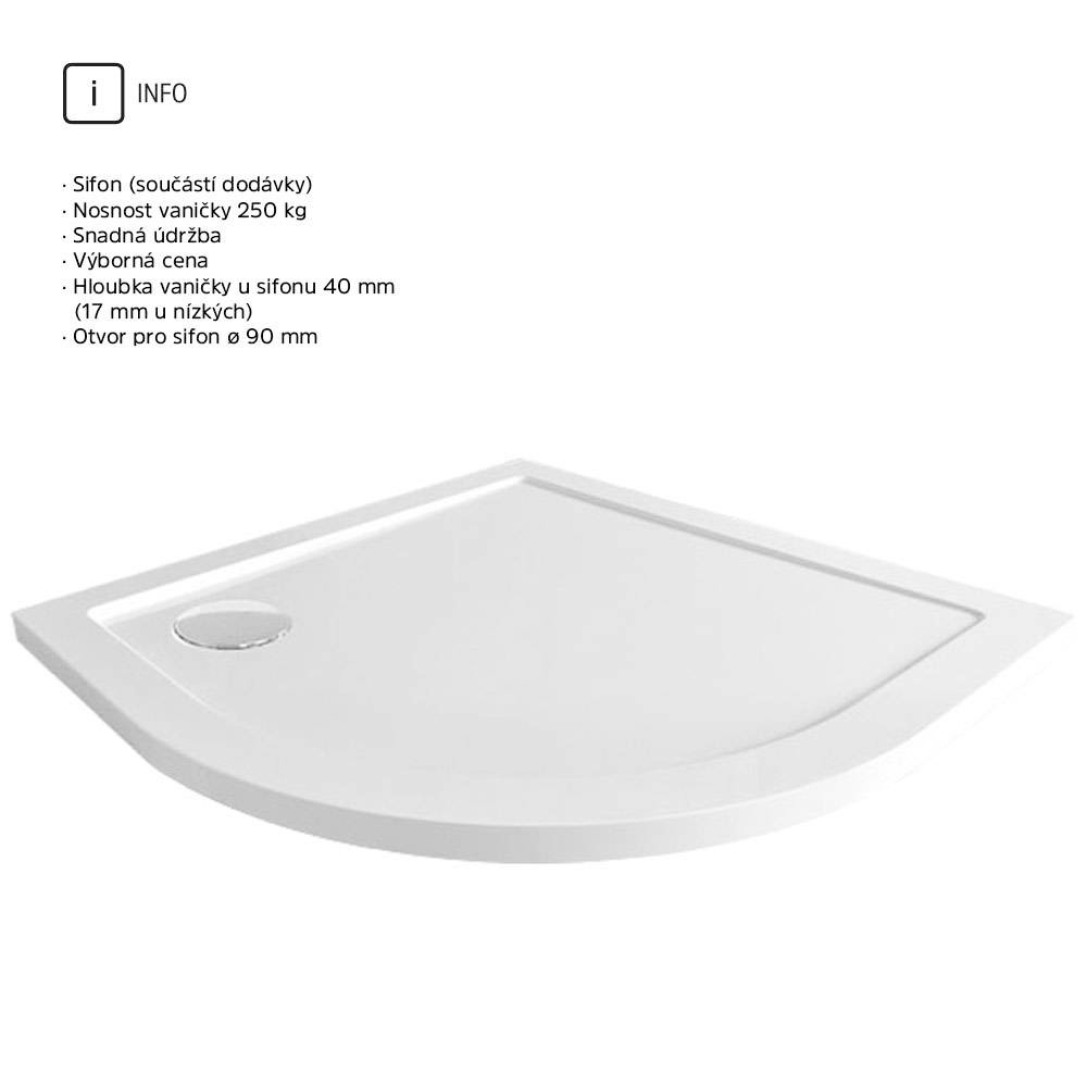 Mereo Čtvrtkruhová sprchová vanička R550, 90x90x4 cm, SMC, bílá, včetně sifonu