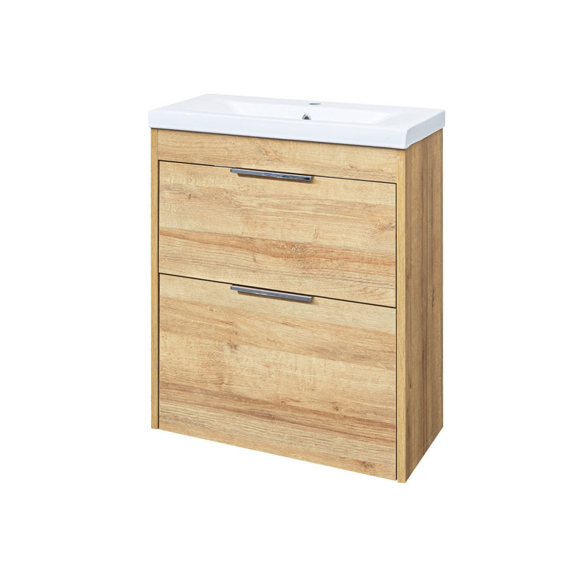 MEREO Vigo, koupelnová skříňka s keramickým umyvadlem 61 cm, dub Riviera (CN321)