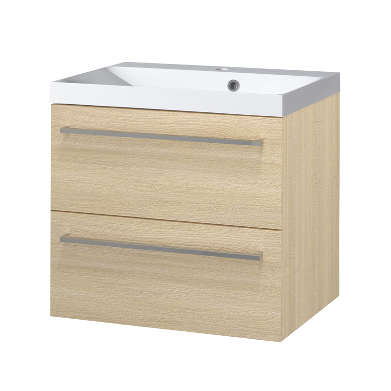 MEREO Bino, koupelnová skříňka s umyvadlem z litého mramoru 61 cm, dub Sand Barbera (CN630M)