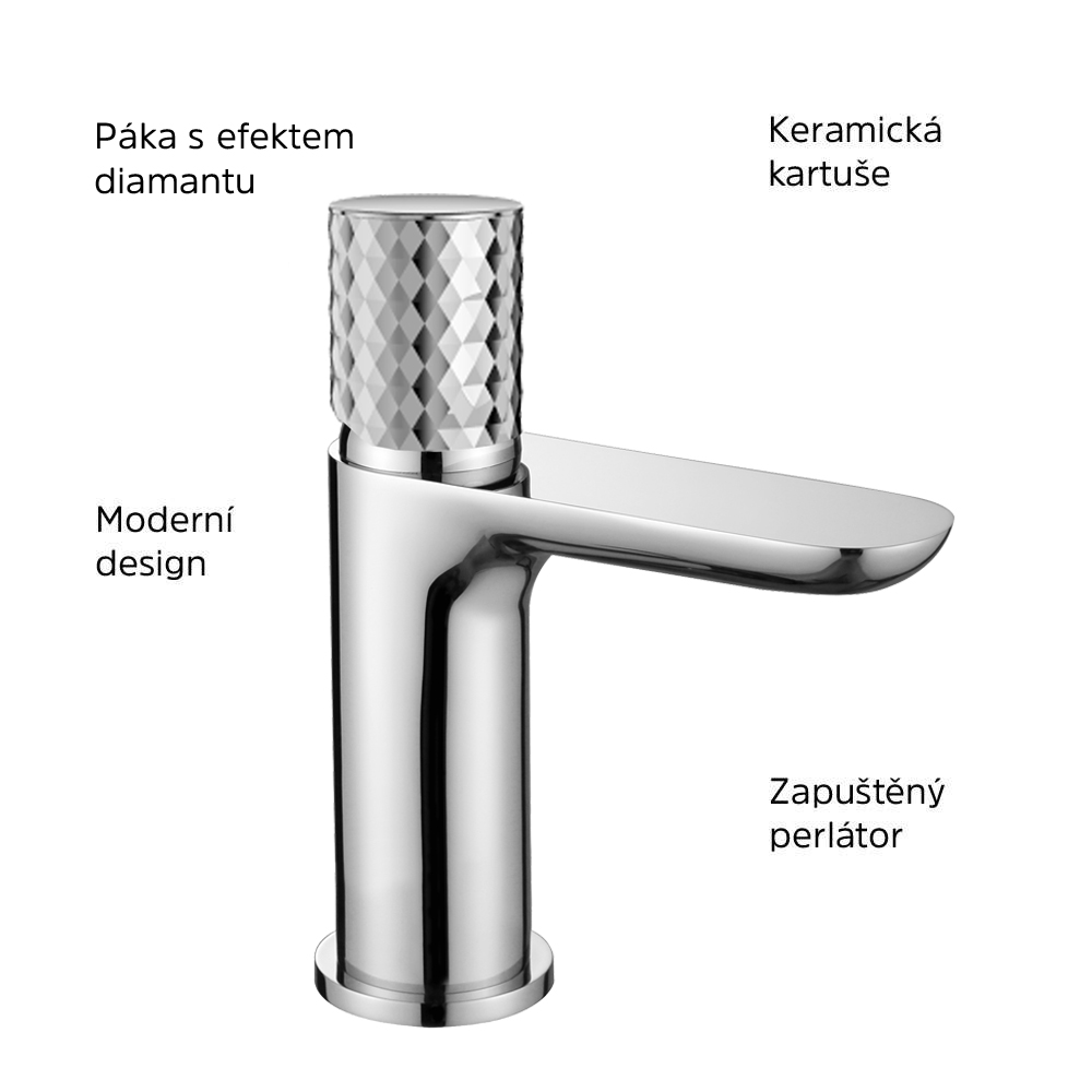 MEREO Umyvadlová stojánková baterie diamant, Viana, bez výpusti, chrom (CBE10101A)