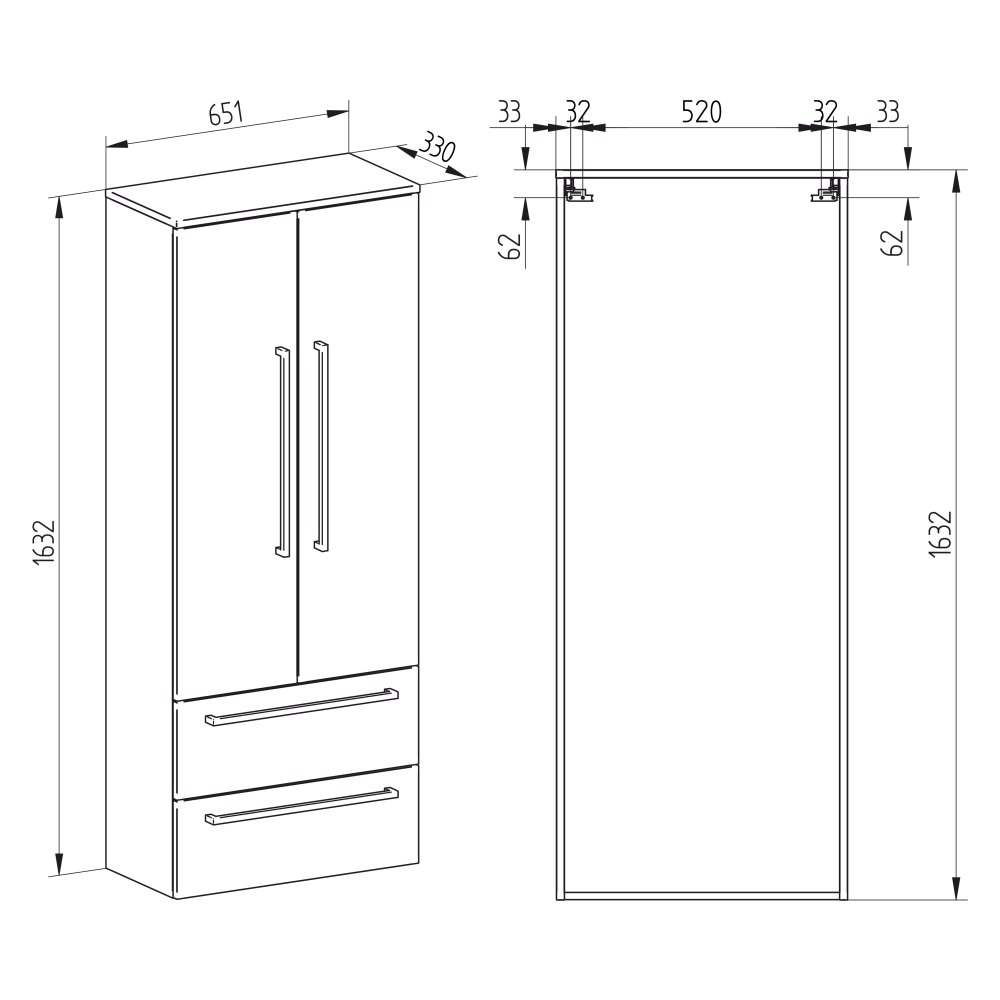 Mereo Bino, koupelnová skříňka vysoká, dvojitá 163 cm, dub Arlington (CN629N)