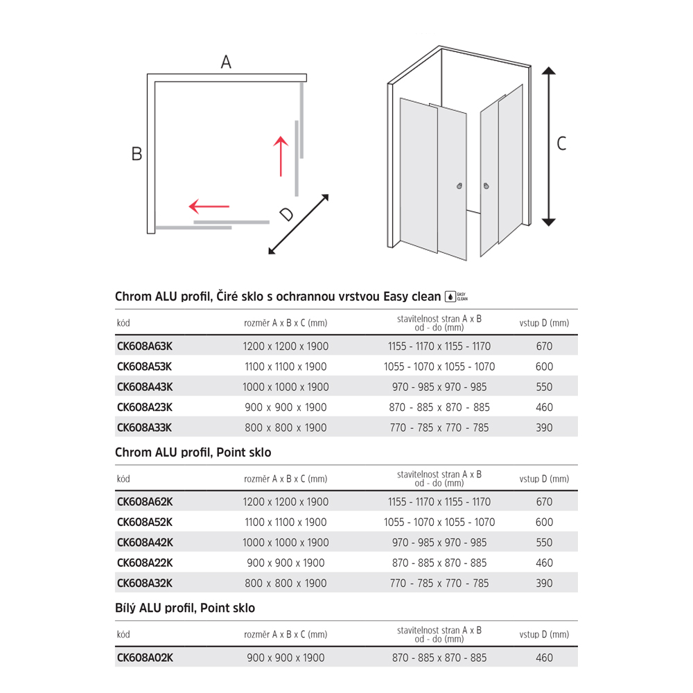 Mereo Sprchový kout, LIMA, čtverec, 90 cm, chrom ALU, sklo Point