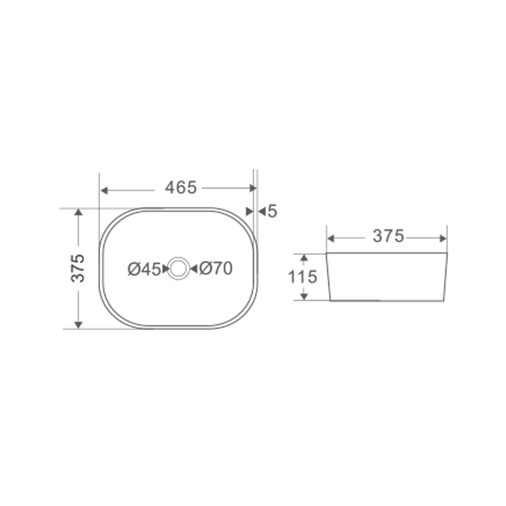 MEREO Umyvadlo na desku bez přepadu, 465x375x115 mm, kulaté, keramické - pro zaslání balíkem (UC473812OP)