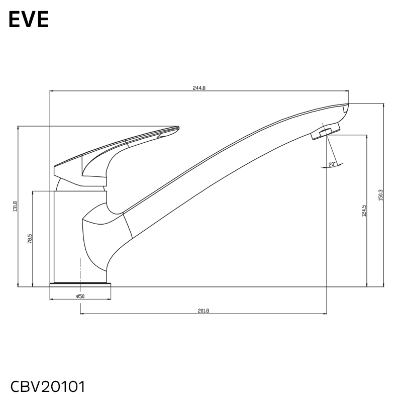 Mereo Dřezová stojánková baterie, Eve, s plochým ramínkem 210 mm, chrom