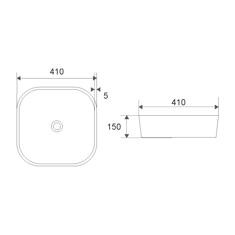 Mereo Umyvadlo na desku bez přepadu, 410x410x150 mm, čtvercové, keramické - pro zaslání na paletě