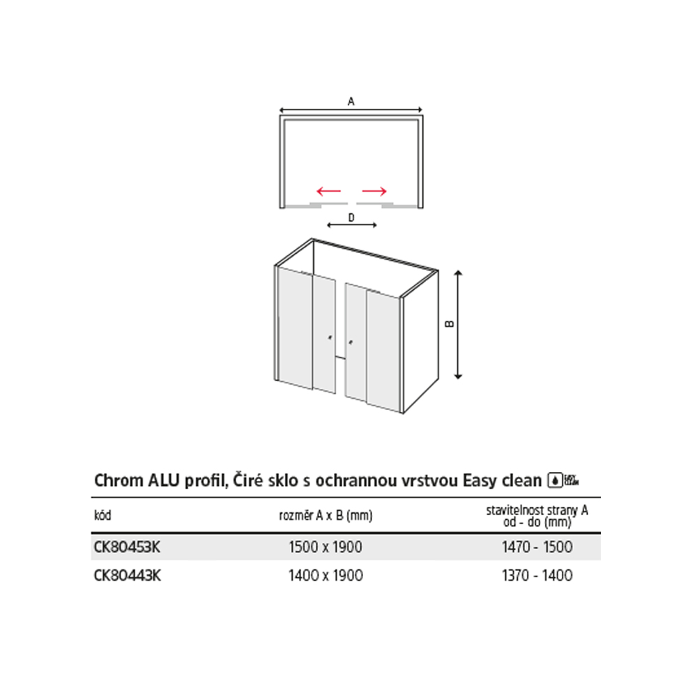 MEREO Sprchové dveře, Lima, čtyřdílné, zasunovací, 140x190 cm, chrom ALU, sklo Čiré (CK80443K)