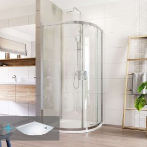 Mereo Sprchovací set: LIMA, štvrťkruh, 100 cm, chróm ALU, sklo Číre, vanička z liatého mramoru