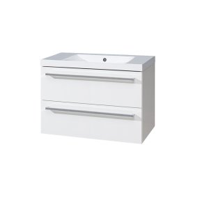 Mereo Bino, koupelnová skříňka s umyvadlem z litého mramoru 81 cm, biela