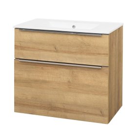 Mereo Mailo, kúpeľňová skrinka s keramickým umývadlom 81 cm, dub Riviera, chróm madlo