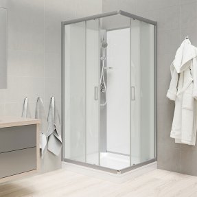 Mereo Sprchový box, štvorcový, 90cm, satin ALU, sklo Point, zadne steny biele, liatá vanička, bez striešky