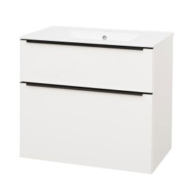 Mereo Mailo, kúpeľňová skrinka s keramickým umývadlom 81 cm, biela, čierne madlo