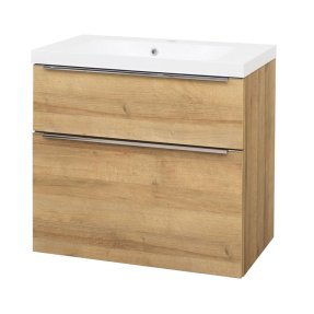 Mereo Mailo, kúpeľňová skrinka s umývadlom z liateho mramoru 81 cm, dub Riviera, chróm madlo