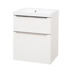 Mereo Mailo, kúpeľňová skrinka s umývadlom z liateho mramoru 61 cm, biela, elox AL madlo
