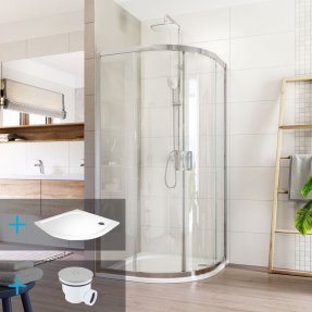 Mereo Sprchový set:, LIMA, štvrťkruh, 90x90x190 cm, R 550, chróm ALU, sklo číre, vanička liaty mramor
