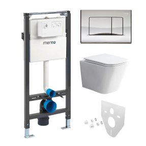 Mereo WC set - Rimless WC hranaté, modul pre sadrokartón, chróm hranaté tlačidlo lesklé