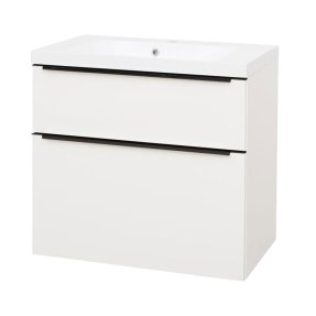 Mereo Mailo, kúpeľňová skrinka s umývadlom z liateho mramoru 81 cm, biela,, čierne madlo