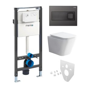 Mereo WC set - Rimless WC hranaté, modul pre sadrokartón, čierne hranaté tlačidlo
