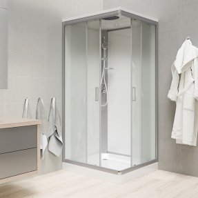 Mereo Sprchový box, štvorcový, 90cm, satin ALU, sklo Point, z. steny biele, SMC vanička, so strieškou