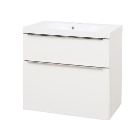 Mereo Mailo, kúpeľňová skrinka s umývadlom z liateho mramoru 81 cm, biela, elox AL madlo
