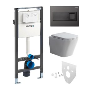 Mereo WC set - Smart flush rimless WC hranaté, modul pre sadrokartón, čierne hranaté tlačidlo