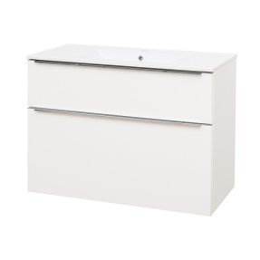 Mereo Mailo, kúpeľňová skrinka s keramickým umývadlom 101 cm, biela, elox AL madlo