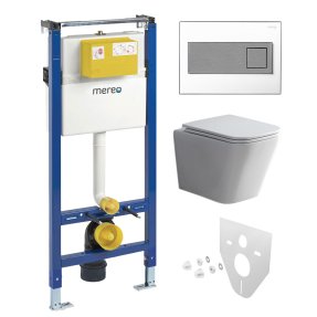 Mereo WC set - Smart flush rimless WC hranaté, modul pre sadrokartón, hranaté tlačidlo biela/chróm