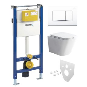 Mereo WC set - Rimless WC hranaté, modul pre sadrokartón, biele hranaté tlačidlo